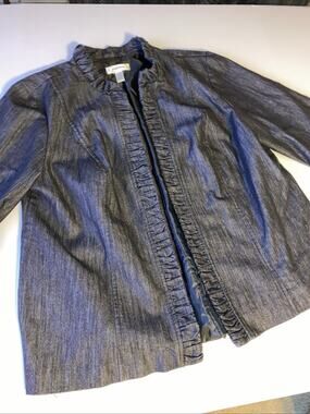 Dress Barn 18/20 Dark Denim Jacket Blazer Open Front Ruffled